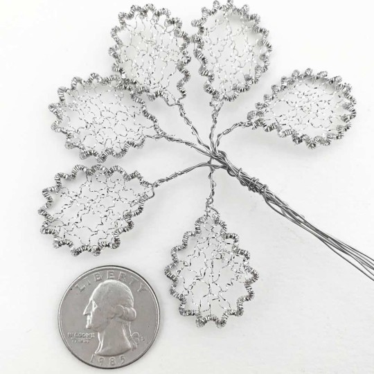 6 Silver Crinkle Wire Leaves for Christmas Crafts~ 1" Long